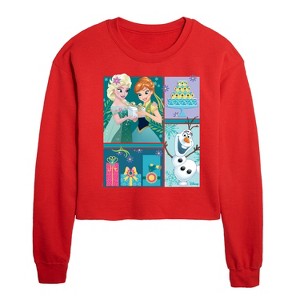 Disney Elsa, Olaf & Anna Birthday Celebration Cropped Long Sleeve Crew Neck Sweatshirt - Red - X-Large - 1 of 2