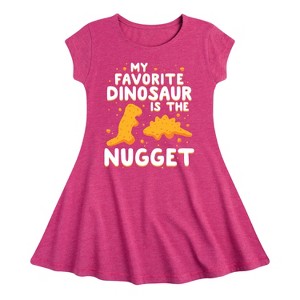 Girls' - Instant Message - My Favorite Dinosaur is the Nugget Fit & Flair Cap Sleeve Graphic Dress - 1 of 4