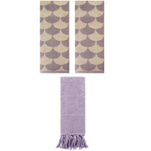 REGALWOVEN 3 Packs Cotton Geometric and Solid Absorbent Soft Hand Towel for Bathroom Kitchen - 1 of 4