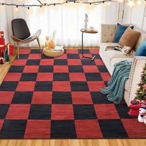 Large Living Room Rugs, Checkered Christmas Indoor Rug with Non-Slip Backing, Stain-Resistant Thin Dining Room Carpet - 1 of 4