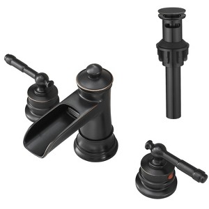 ChicFurnit Bathroom Sink Faucet 8 Inch Widespread Design with Pop Up Drain and Hose for Sleek Vanities, Brown, 15.7"*11.8"*3.3" - 1 of 4