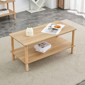 ALEXOUN Coffee Table with 2-Tier Open Storage Shelf & Rubber Wood Legs - Rectangular Center Table for Living Room,Home Office Small Spaces - 1 of 4