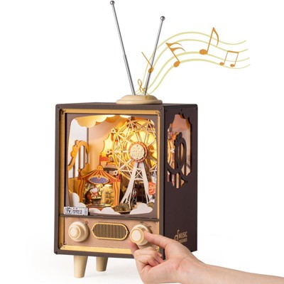 ROBOTIME DIY Model,3D Wooden Puzzle Sunset Carnival Model Kits, Brown, 7"*5.6"*16.3"