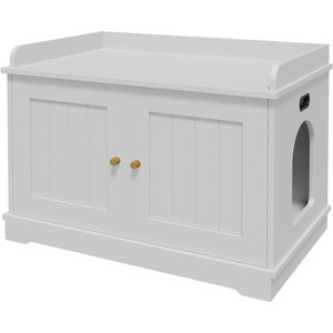 Cat Litter Box Enclosure Hidden Litter Box Cabinet with Wooden Barn Door, End Table Style Indoor Cat House Fits Most Litter Boxes - 1 of 4