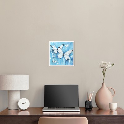 Textured Blue Butterflies Canvas Print with White Frame, 13" x 13"