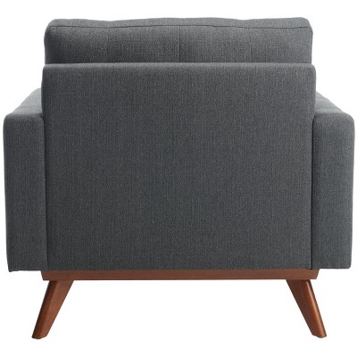 Slate Grey Tufted Linen Accent Chair with Splayed Wood Legs