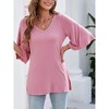Women's 3/4 Bell Sleeve V Neck Loose Fit Tunic Tops - 2 of 4