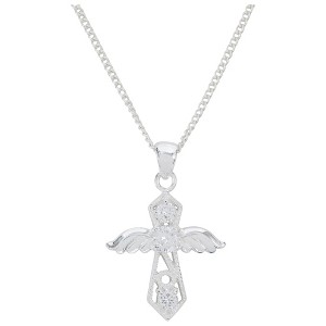 Dicksons Diamond in Rough Angel Cross with CZ Swirl Design 18 Inch Pendant Necklace - 1 of 4