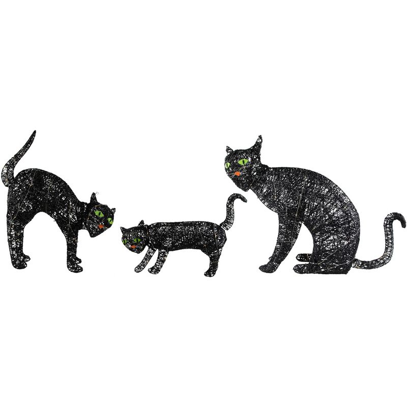 Northlight Set of 3 LED Lighted Black Cat Family Outdoor Halloween Decorations 27.5", 4 of 7