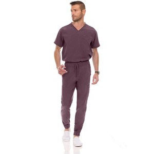 Medichic Men's Workwear Uniforms- Stretch V-Neck Scrubs Set with Seven-Pocket Jogger Pants - 1 of 4