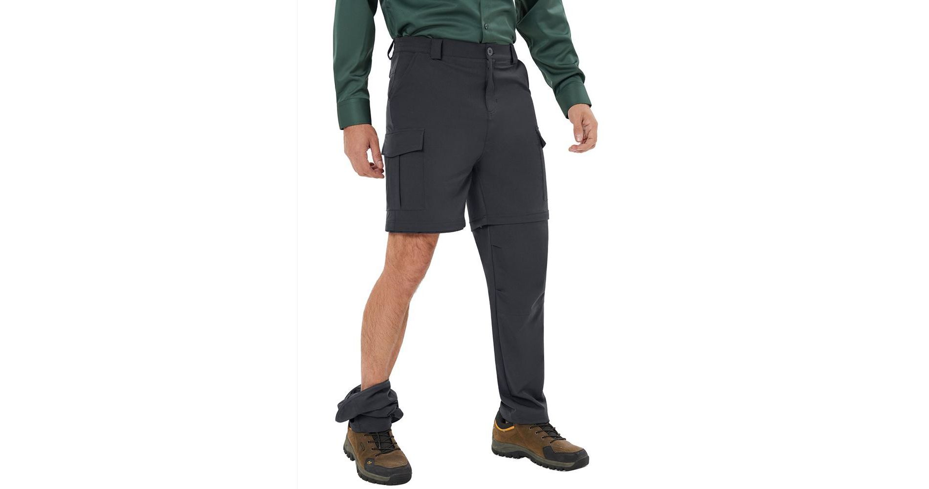 Mens Hiking Pants Convertible Pants with Pockets Fishing Travel Safari Pants - Dark Gray S