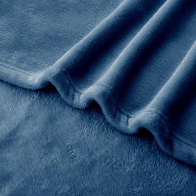 Navy Reversible Fleece Queen Throw Blanket