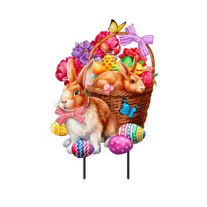 Briarwood Lane Spring Easter Metal Art 28x15 Bunnies and Basket For Easter Metal Art - 1 of 3