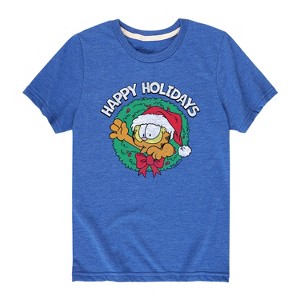 Boys' - Garfield - Happy Holidays Wreath Short Sleeve Graphic T-Shirt - 1 of 4