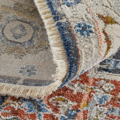 Kaia Ivory Blue Red Medallion Rectangular Area Rug