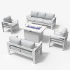LayinSun Aluminum Furniture Set with Fire Pit Table, 5 Pieces Patio Sectional Conversation Chat Sofa Modern Seating Set - 2 of 4