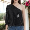 Anna-Kaci Women's Summer Sparkle Sequins One Shoulder Top Blouse Cocktail Casual Glitter Sequined T-Shirt Tops - 4 of 4