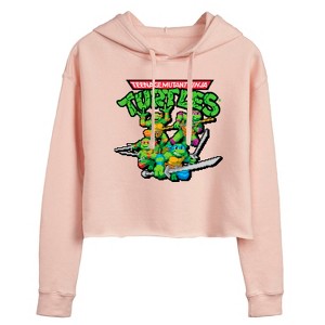 Women's - Teenage Mutant Ninja Turtles - Gaming Group And Logo Cropped Graphic Hoodie - 1 of 3