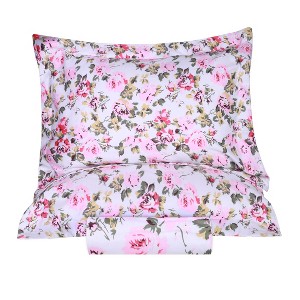 Soft 300 Thread Count Cotton Duvet Cover Bed Set with Pillow Shams, Vintage Floral or Solid Bedding Bohemian Wildflower by Blue Nile Mills - 1 of 4
