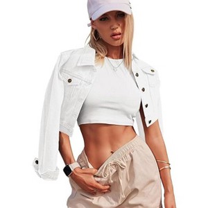 Zeagoo Women's Button Down Long Sleeve Cropped Denim Jean Jacket with Pockets - 1 of 4