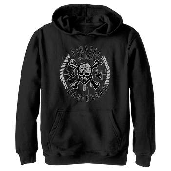 Boy's Pirates of the Caribbean: Curse of the Black Pearl Black and White Rope Skull Logo Pull Over Hoodie
