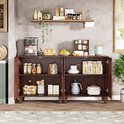 55" Brown Textured Sideboard Buffet with Solid Wood Legs