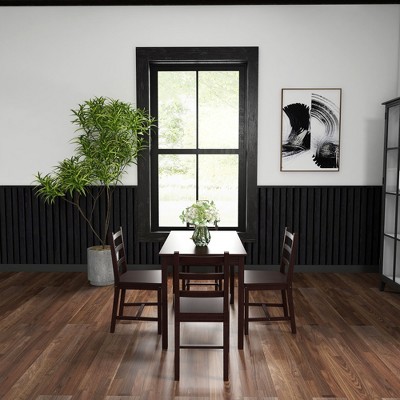 Brown Solid Pine Wood Dining Set with 4 High Back Chairs