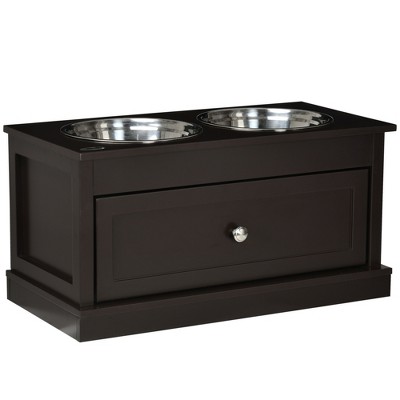 PawHut Large Elevated Dog Bowls with Storage Drawer Containing 11L Capacity, Raised Dog Bowl Stand Pet Food Bowl Dog Feeding Station