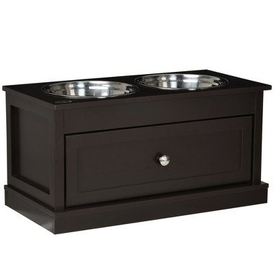 Pawhut Large Elevated Dog Bowls With Storage Drawer Containing 21l