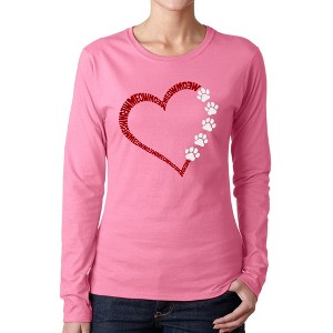 LA Pop Art Meow Heart - Women's Word Art Long Sleeve T-Shirt - 1 of 4