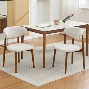 Wooden Dining Chairs Set of 2, Mid Century Modern Fabric Upholstered Dining Room Chair, Farmhouse Kitchen Side Chairs with Wood Legs - 1 of 4