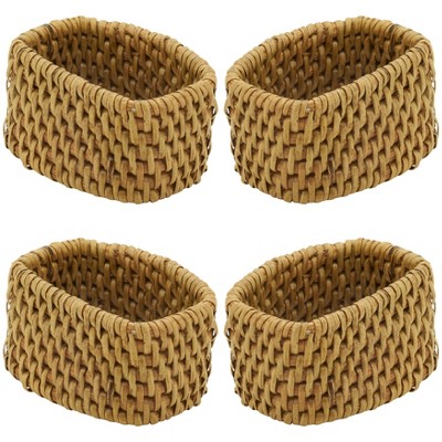 Set of 4 Caramel Woven Rattan Napkin Rings