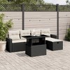 vidaXL 6 Piece Patio Sofa Set with Cushions Black and Cream Poly Rattan - Without Storage - 2 of 4