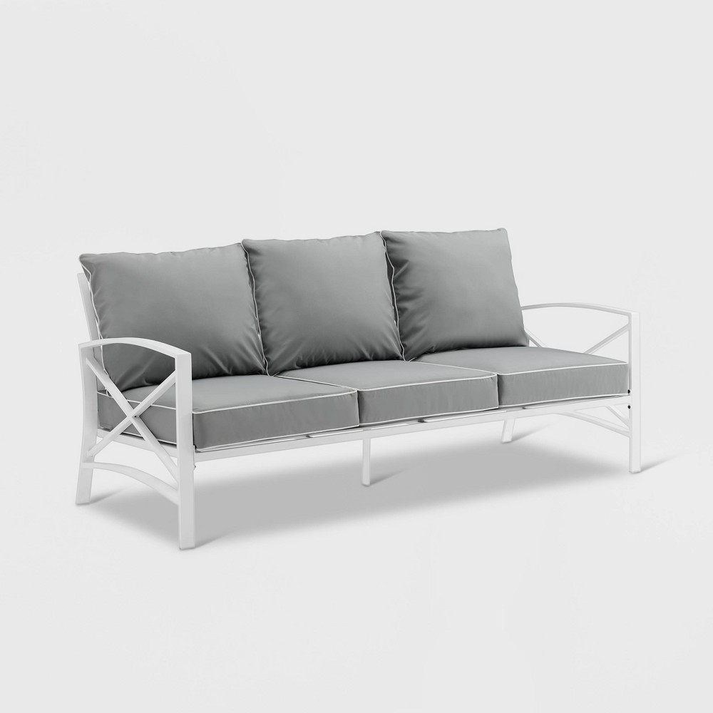 Kaplan Outdoor Metal Sofa White with Gray Cushions - Crosley