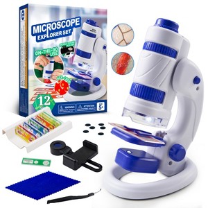 Joyfy 2 in 1 Microscope Set for Kids, Portable Microscope with 12 Specimen Slides, 60X-180X, Educational Science Kit STEM Toys for Kids Aged 5+ - 1 of 4