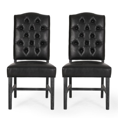 2pk Hyvonen Contemporary Upholstered, Black Leather Tufted Dining Chair