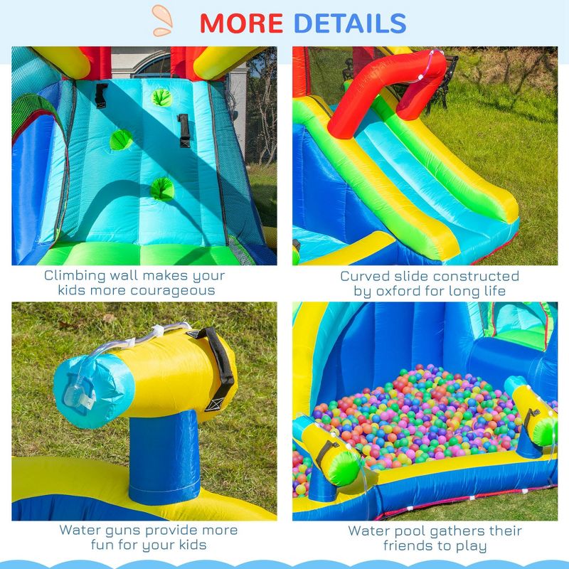 Outsunny 5-in-1 Inflatable Water Slide Kids Bounce House Water Park Includes Trampoline Slide Water Pool Cannon Climbing Wall with Carry Bag, 5 of 7