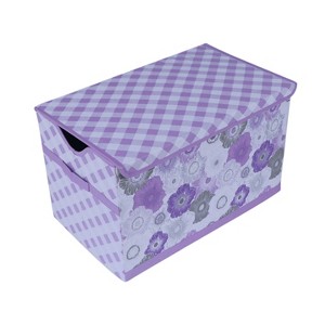 Bacati - Watercolor Floral Purple/Gray Fabric Storage Toy Chest - 1 of 4