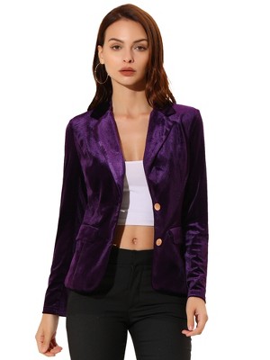 INSPIRE CHIC Women's Notched Lapel Vintage Office Button Front Velvet Blazer