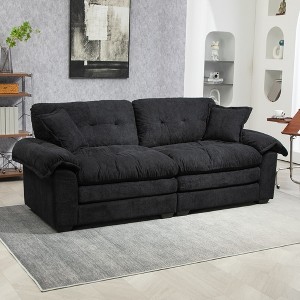 SeaCamel 84" Black Chenille Loveseat - Deep Seat Sofa with Memory Foam & 2 Throw Pillows for Living Room/Apartment/Office - 1 of 4