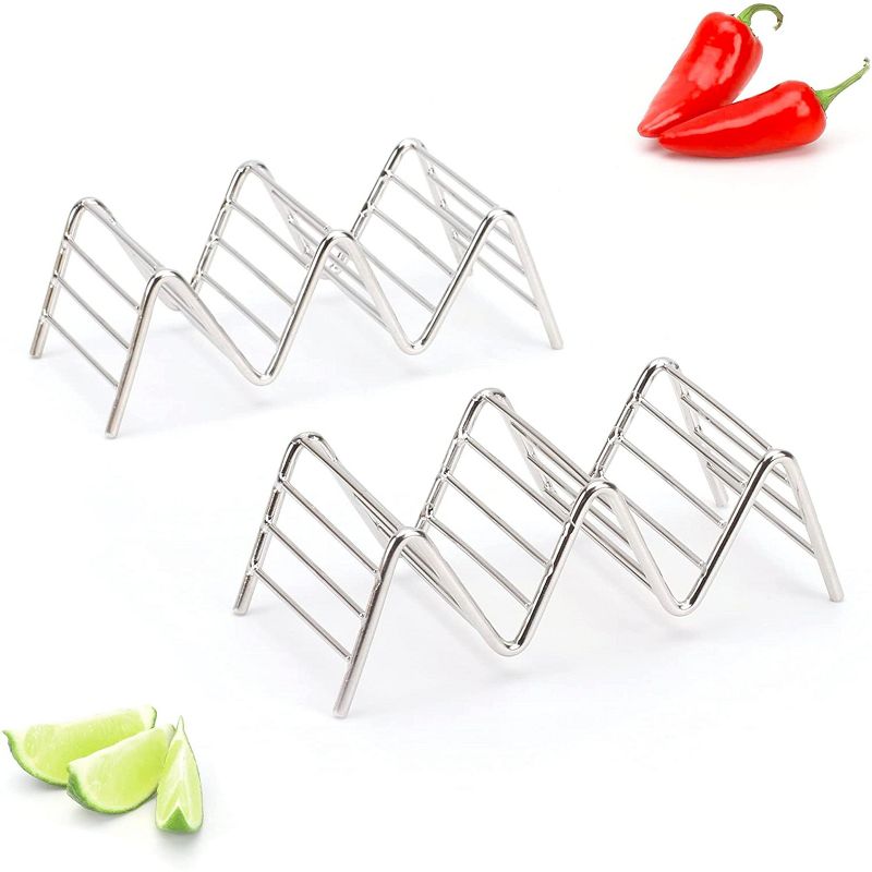 2 Lb Depot Premium Stainless Steel Stackable Taco Holders - Holds 2-5 Hard or Soft Tacos, Five Styles Available - Set of 2, 4 of 9