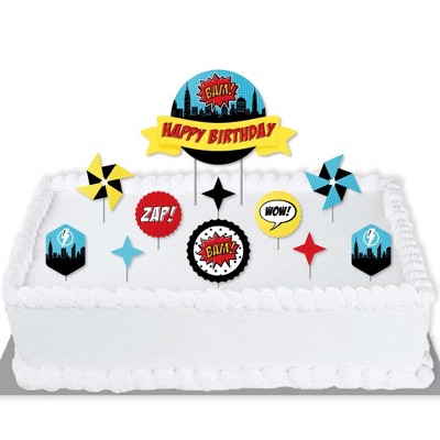 Big Dot of Happiness Bam Superhero - Birthday Party Cake Decorating Kit - Happy Birthday Cake Topper Set - 11 Pieces