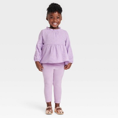 Toddler Girls' Long Sleeve Ruffle Top & Velour Leggings Set - Cat & Jack™ Purple