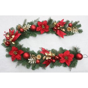 TackView 9FT Christmas Garland, Xmas Garland with Ball Ornaments for Mantle Stairs Railing Fireplace Table Centerpiece Decor - 1 of 1