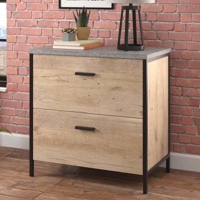 Prime Oak and Slate Gray 2-Drawer Lockable Lateral File Cabinet