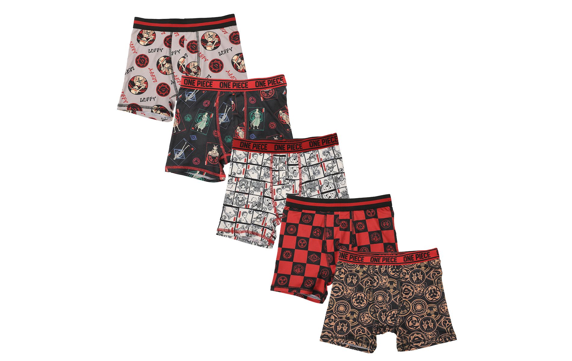 One Piece Characters & Icons All-Over Print Boy's 5-Pack Boxer Briefs