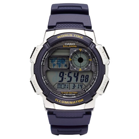 Casio Men's World Time Digital Sport Watch, Black/Silver AE1000W-1BV 