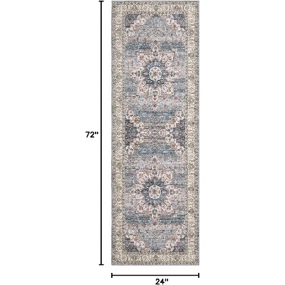 Vintage Floral Print Area Rug,Traditional Washable Indoor Boho Carpet Low Pile Non-Shedding Floor Mat with Non-Slip Rubber Backing