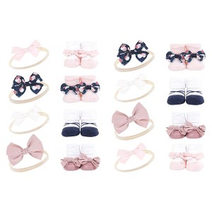 Hudson Baby Infant Girl 16Pc Headband and Socks Giftset, Blue Blush Floral, One Size - 1 of 2