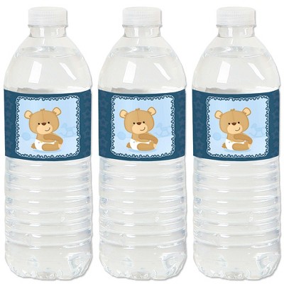 Big Dot of Happiness Baby Boy Teddy Bear - Baby Shower Water Bottle Sticker Labels - Set of 20